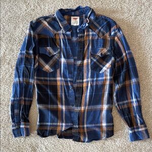 Levi's Navy and Tan Plaid Casual Shirt